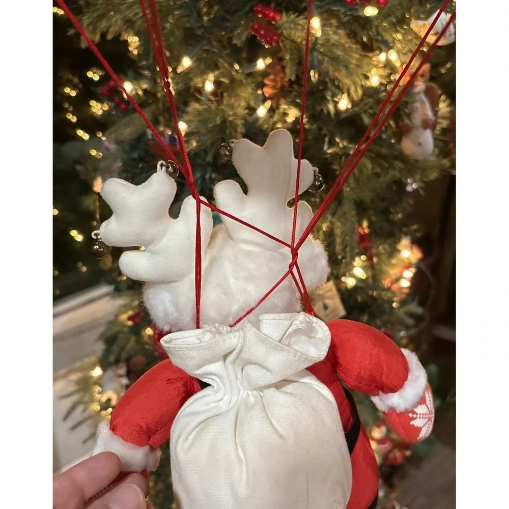 Vtg Applause Christmas Reindeer Santa bell Plush Parachute‎ Stuffed Animal Toys